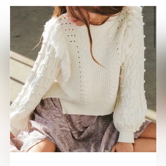 Cleobella Sweaters - Cleobella White Knit Ivory Pom Pom Fringe Sweater M b2